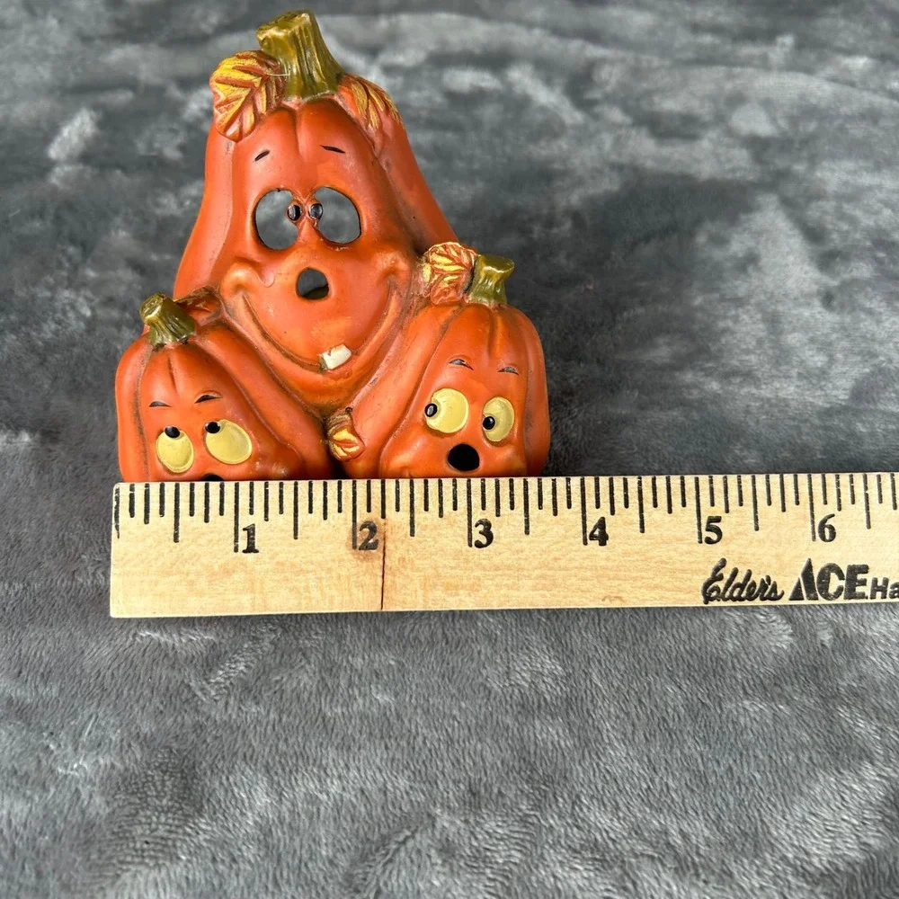 Vintage Halloween Ceramic Stacked Pumpkin Trio Tea Light Holder Jack-O-Lantern